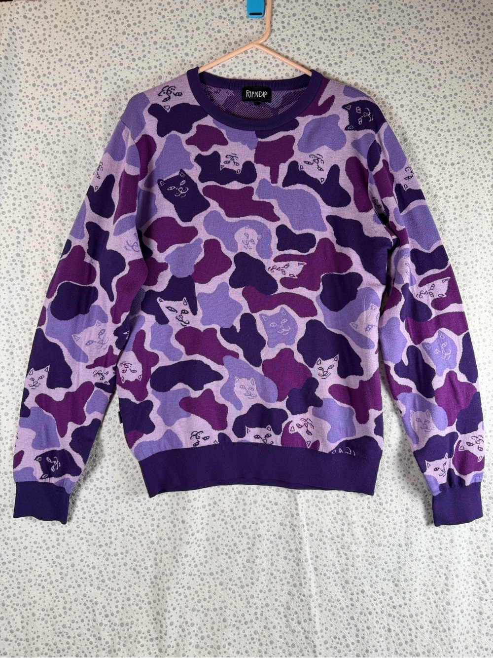 Ripndip Purple Camo Cat Crewneck Sweater - Men's/Unisex L